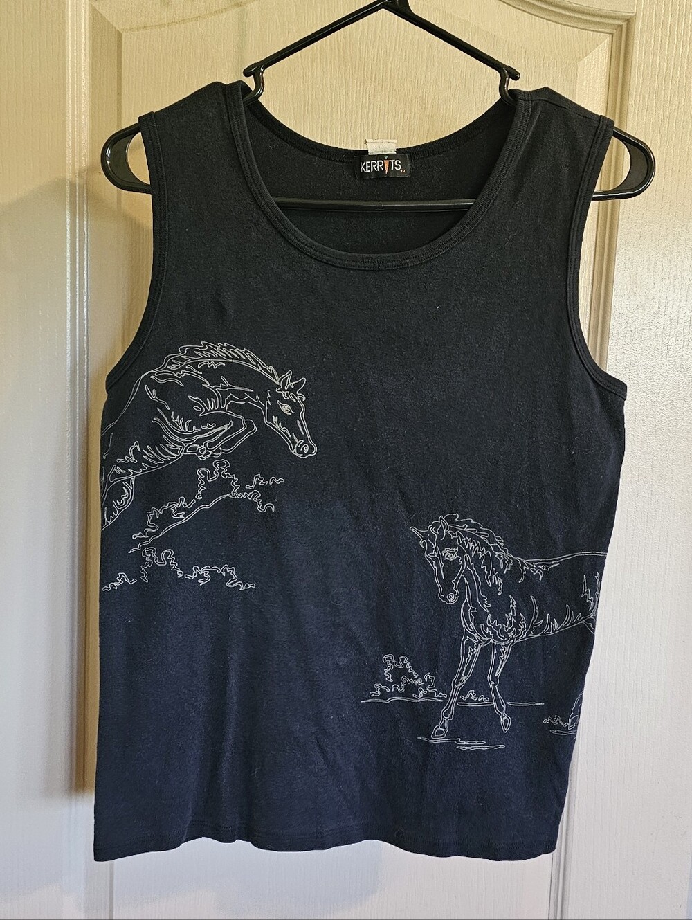 Vintage Kerrits Horse Sketch Black Tank Top Large Made In The U.S.A. 100% Cotton